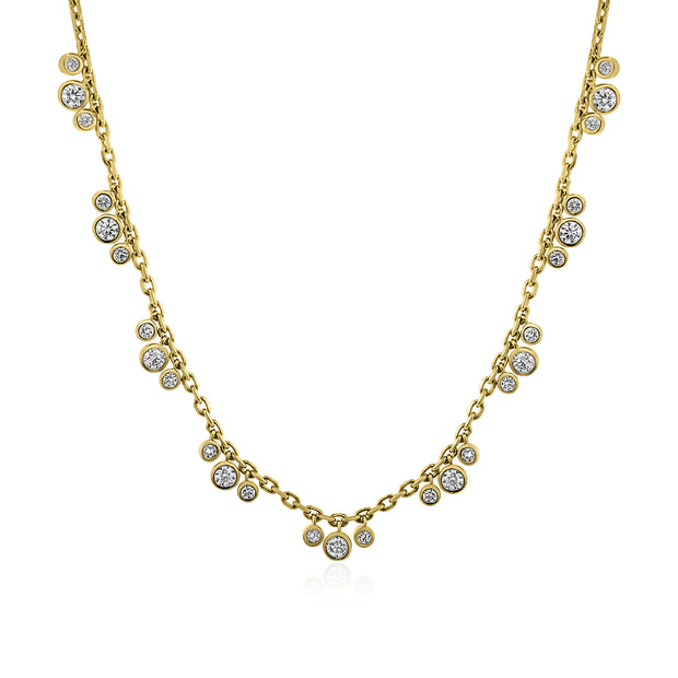 Bezel Set Diamond Dangle Cluster Necklace