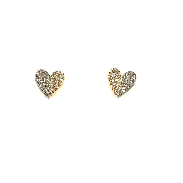 Two-Tone Diamond Pave Heart Studs