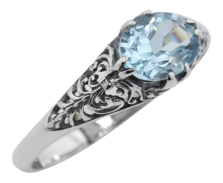 Vintage Inspired Blue Topaz Filigree Ring