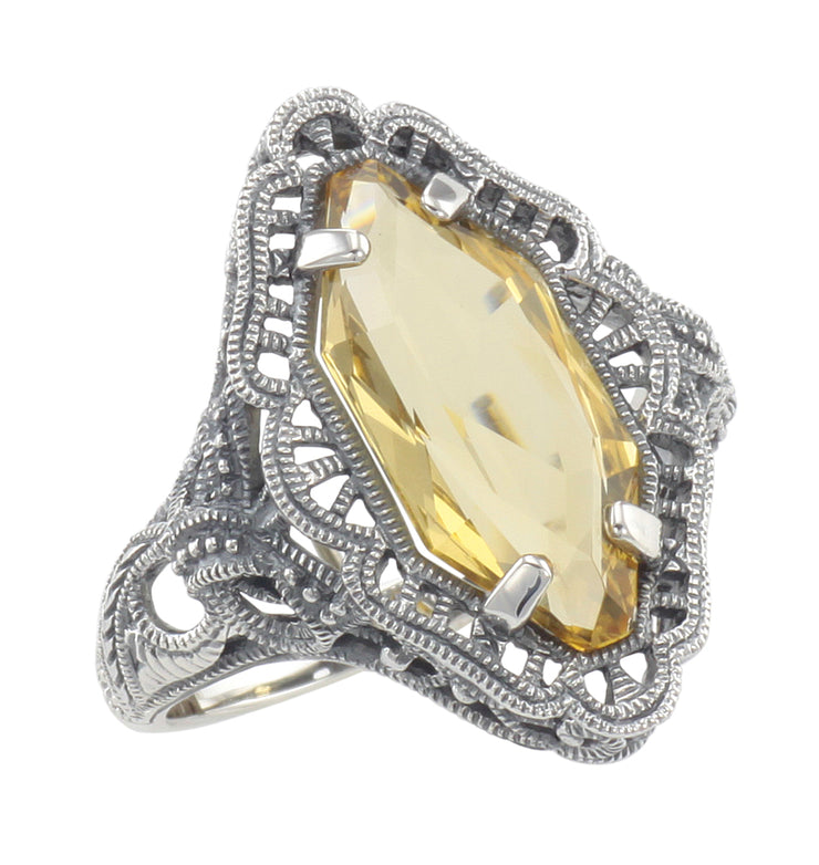 Vintage Inspired Modified Marquis Citrine Ring