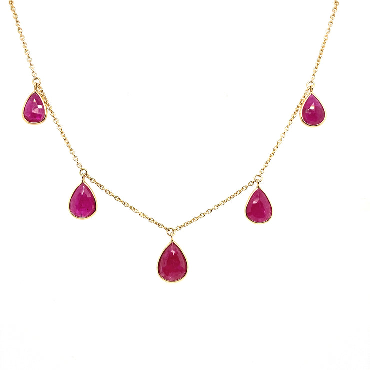 Pear Shape Ruby Dangle Necklace