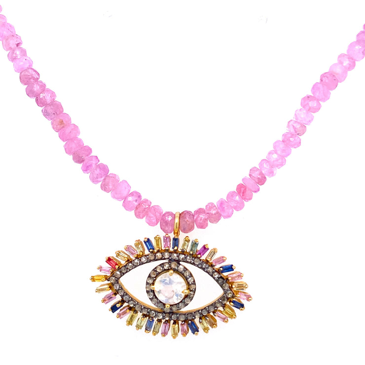 Pink Sapphire Evil Eye Necklace