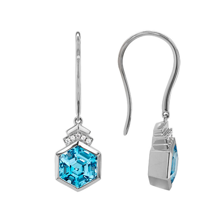 Blue Topaz Hexagon & Diamond Earrings