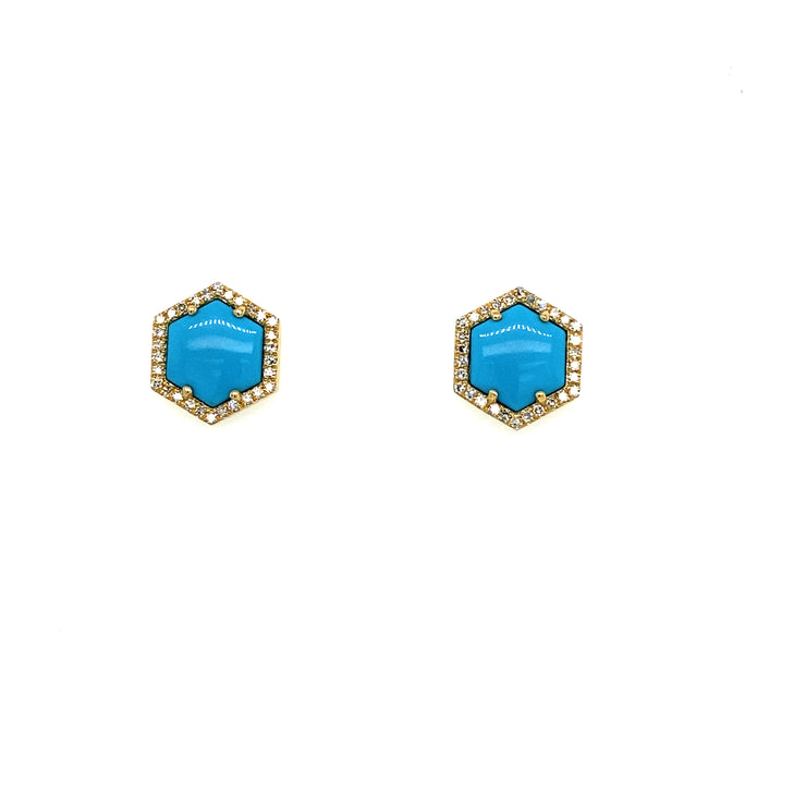 Hexagon Turquoise & Diamond Stud Earrings