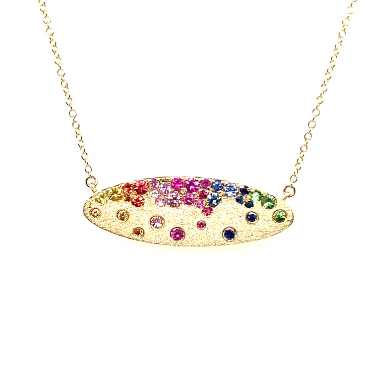 Rainbow Sapphire Oval Confetti Necklace