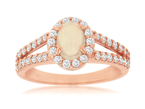 Split Shank Opal & Diamond Ring