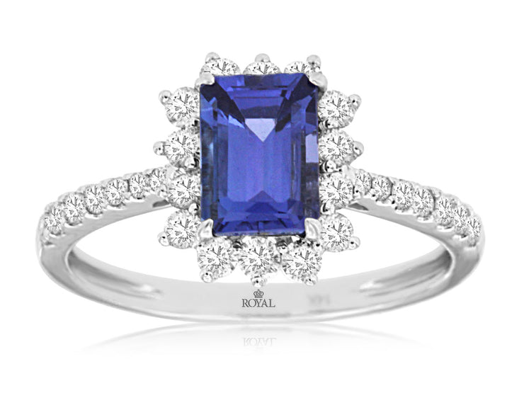 Emerald Cut Tanzanite Diamond Halo Ring