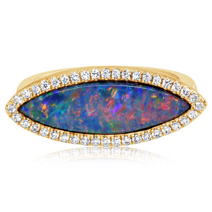 Marquis Opal Doublet & Diamond Ring