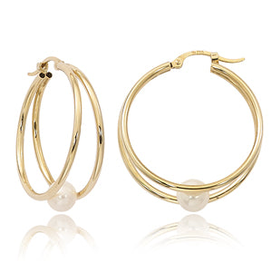 Double Hoop Pearl Earring