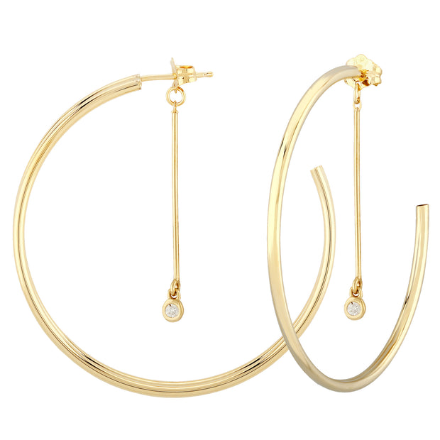 Gold Hoops with Diamond Back Dangle