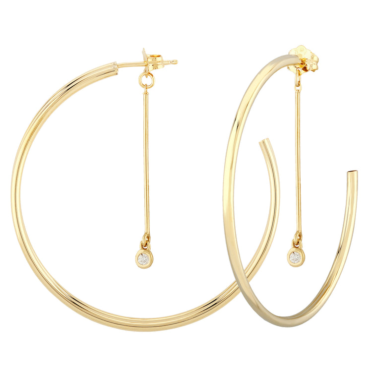 Gold Hoops with Diamond Back Dangle