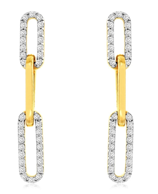 14k two tone paperclip diamond dangle post earring