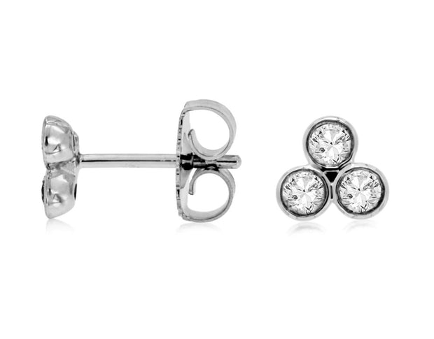 14k white gold 3 diamond cluster post earring