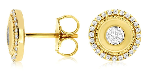 14k yellow gold matte finish with diamond accents post earring