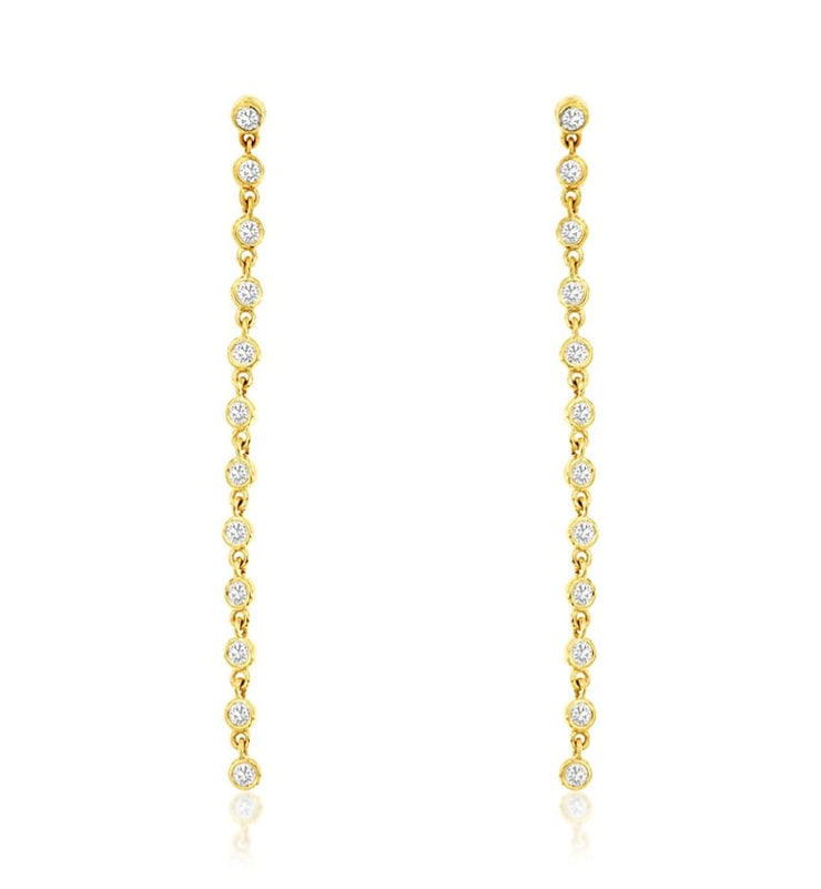 14k yellow gold diamond line drop earring