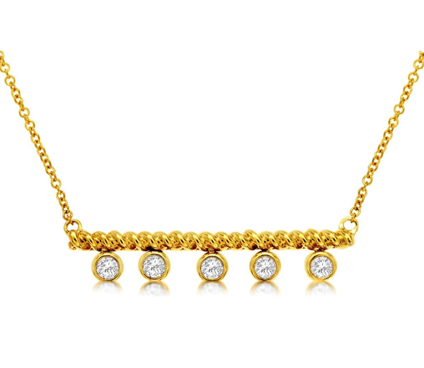 14k yellow gold bar with dangles necklace