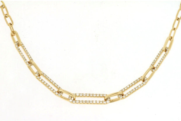 14k yellow gold diamond paperclip links 18" necklace