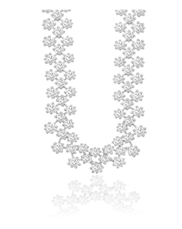 14k white gold 3 row diamond necklace