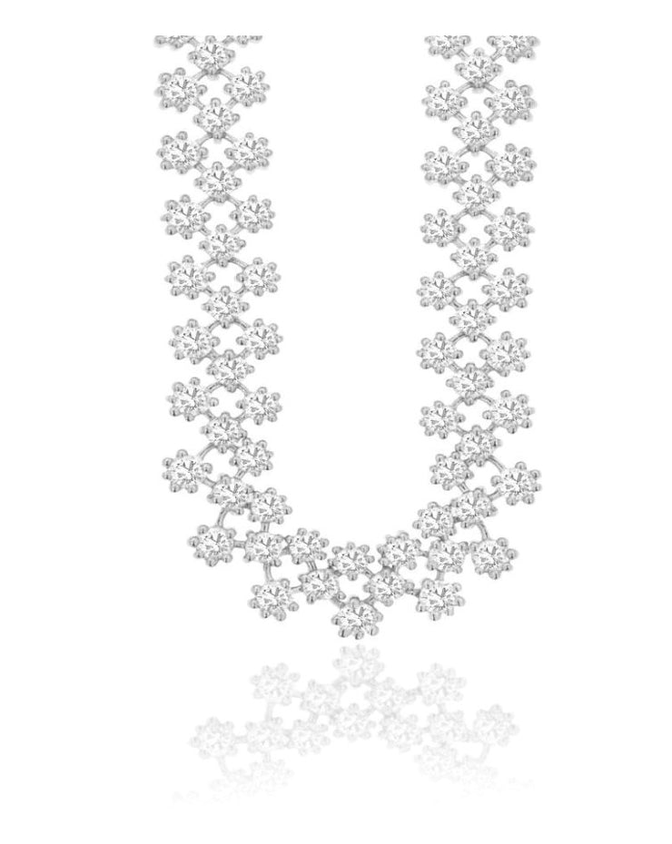 14k white gold 3 row diamond necklace