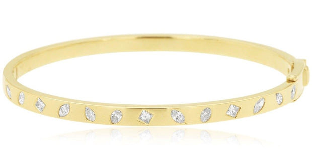 14k yellow gold diamond .72ctw multi shoped diamond bangle