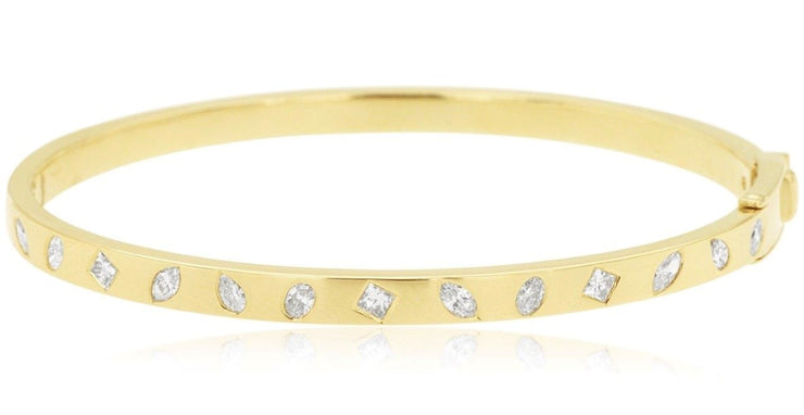 14k yellow gold diamond .72ctw multi shoped diamond bangle