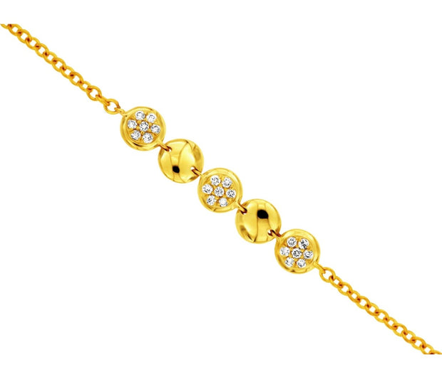 14k yellow gold 5 disc diamond accent 7" bracelet