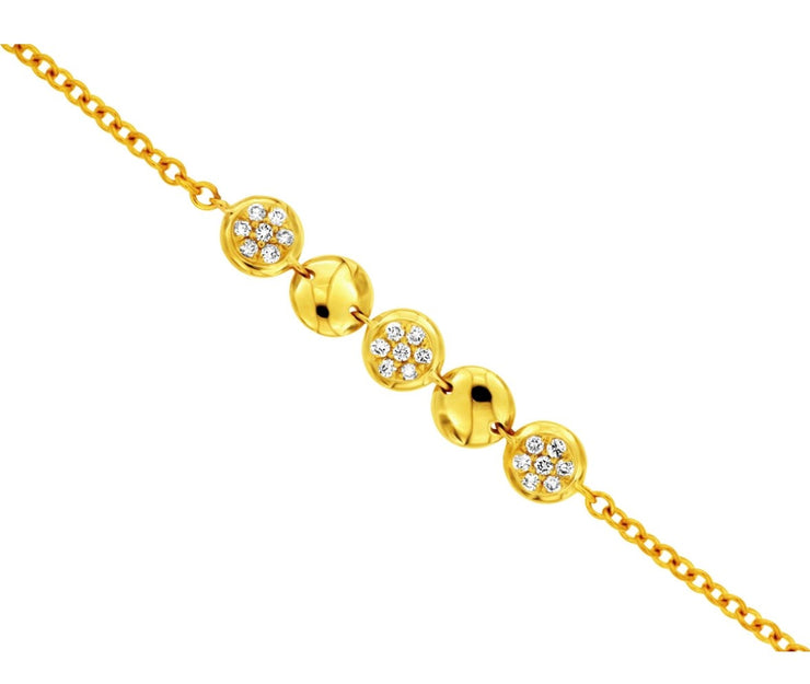 14k yellow gold 5 disc diamond accent 7" bracelet