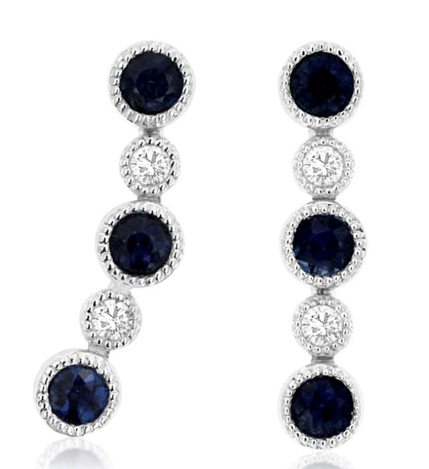 14k white gold sapphire .60ctw diamond .08ctw line drop earring