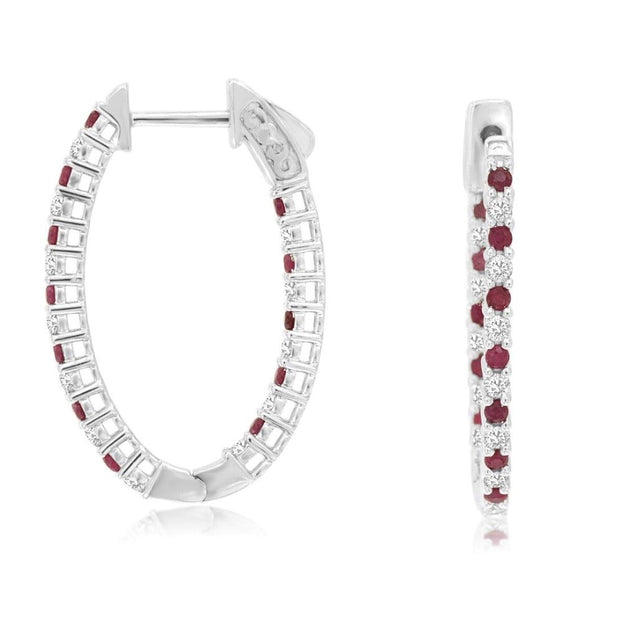 14k white gold in and out hoop earrings