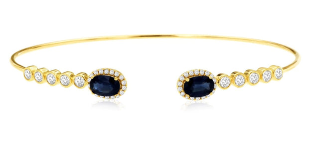 14k yellow gold open cuff with sapphire and diamonds