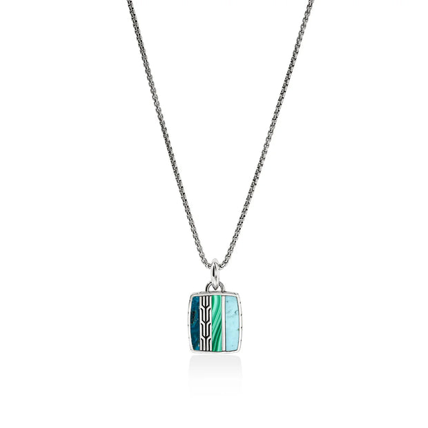John Hardy pendant featuring turquoise, malachite, and chrysocolla on a 22" chain