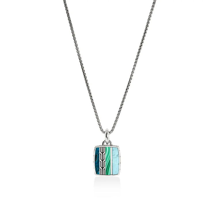 John Hardy pendant featuring turquoise, malachite, and chrysocolla on a 22" chain