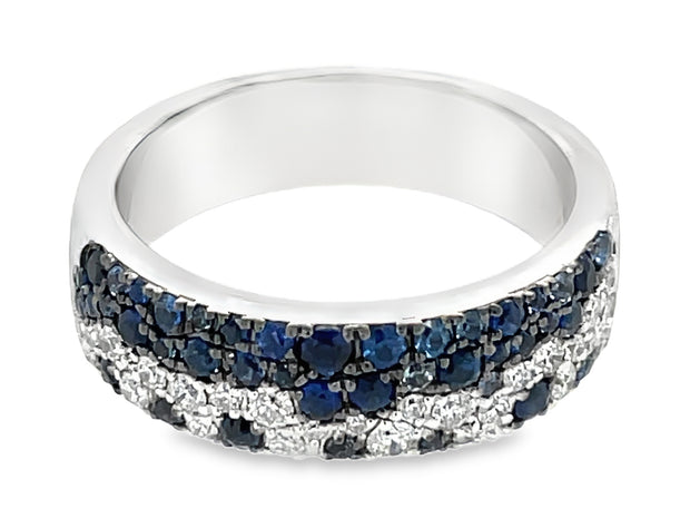 14k white gold with blue sapphire and diamond Band size 6.6