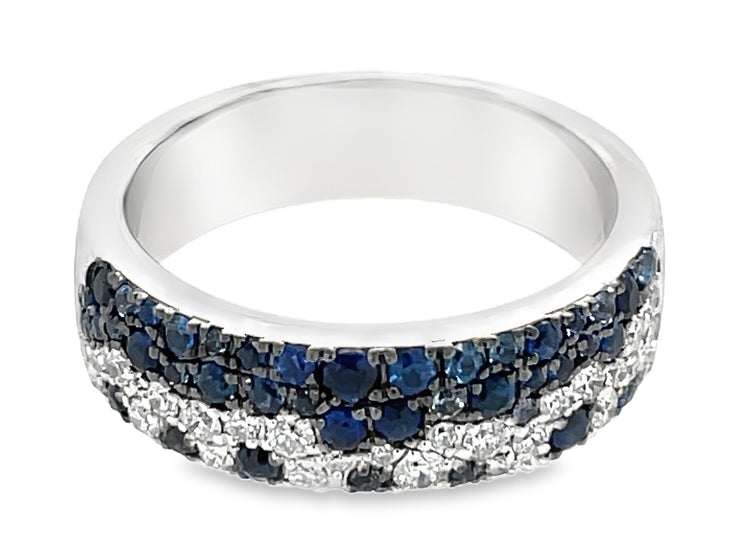 14k white gold with blue sapphire and diamond Band size 6.6
