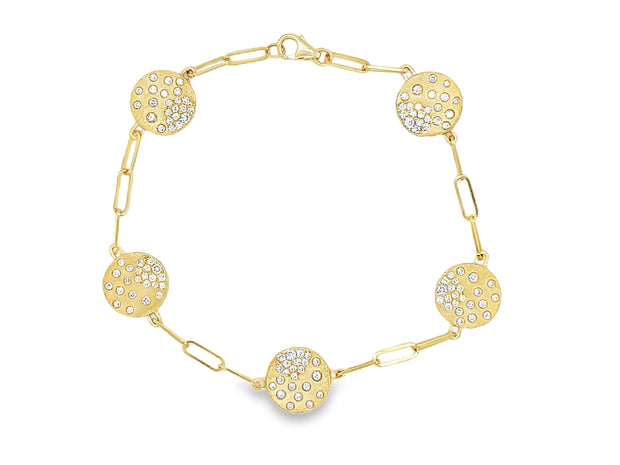 14k yellow gold 5 diamond disc station bracelet
