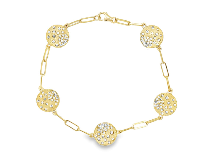 14k yellow gold 5 diamond disc station bracelet