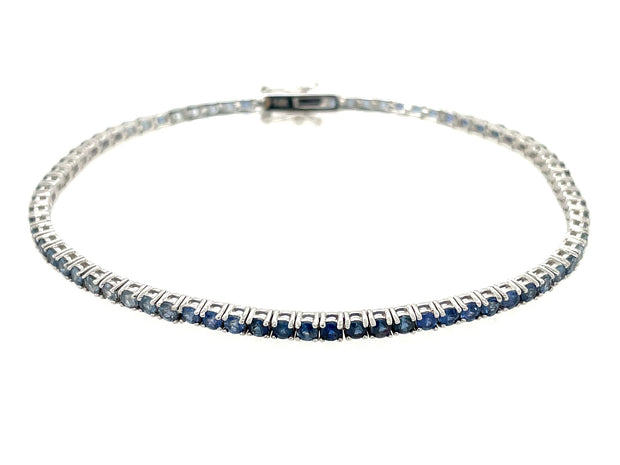 14k white gold ombre sapphire line bracelet 7"