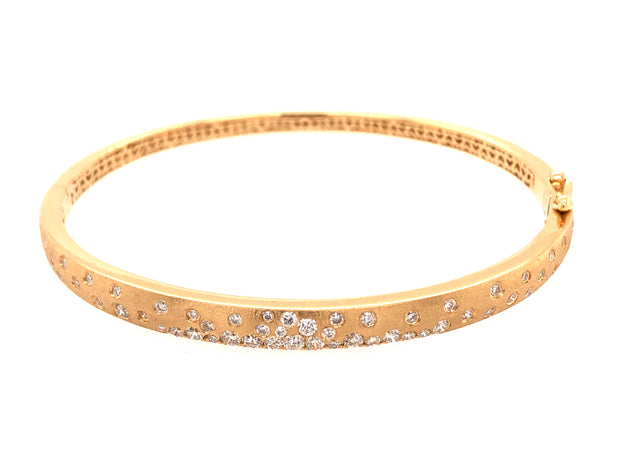 14k yellow gold flush set diamonds hinged bangle bracelet