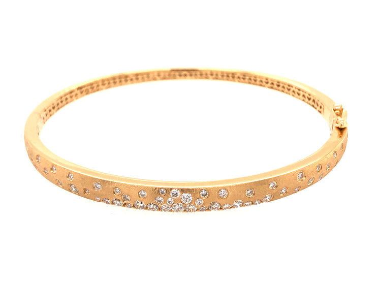 14k yellow gold flush set diamonds hinged bangle bracelet