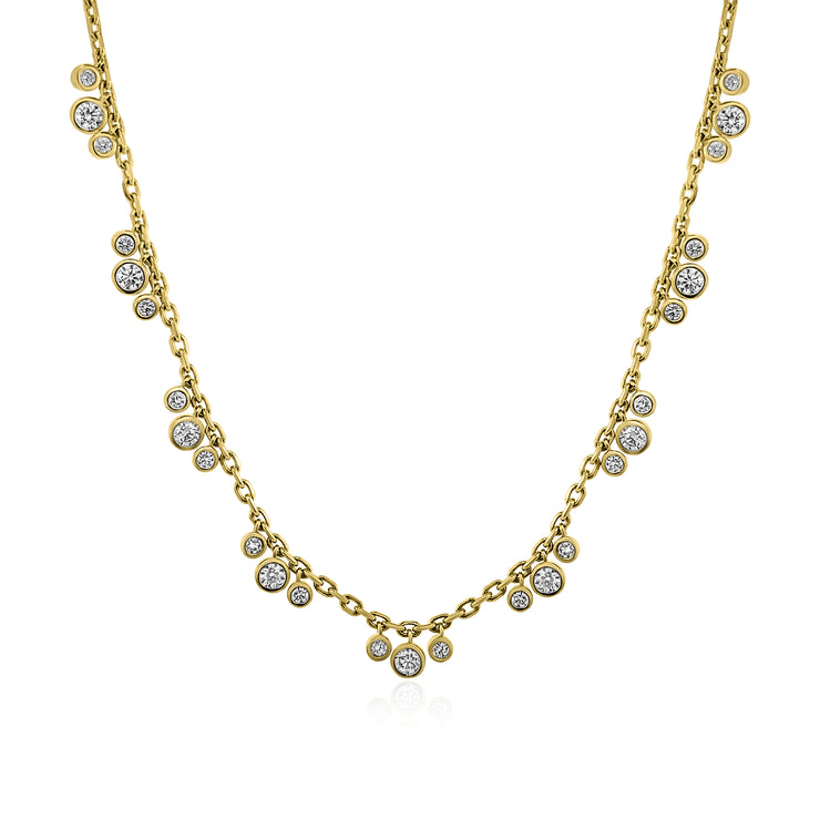 Bezel Set Diamond Dangle Cluster Necklace