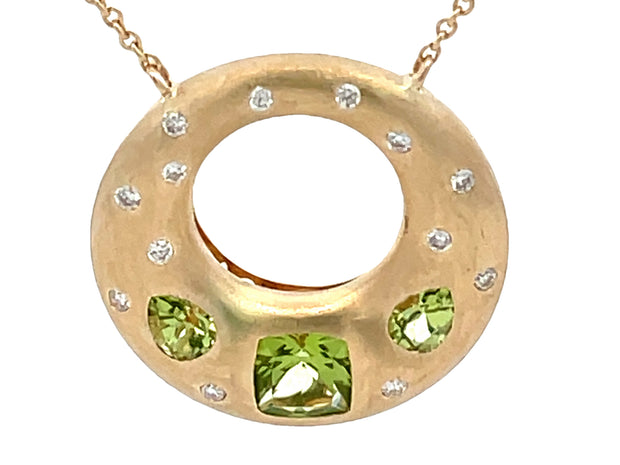 14k yellow gold peridot and diamond open circle necklace