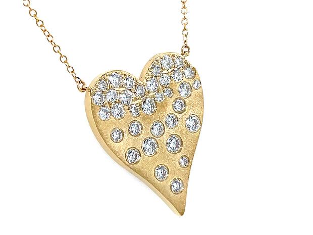 14k yellow gold and diamond heart necklace 16-18"