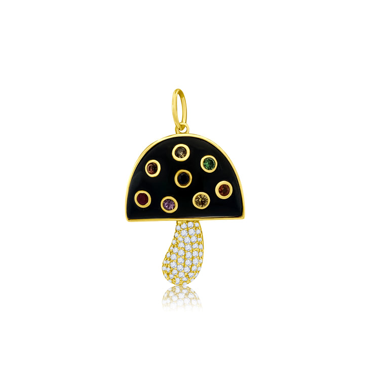 Black Agate Cap Mushroom Pendant with Diamonds