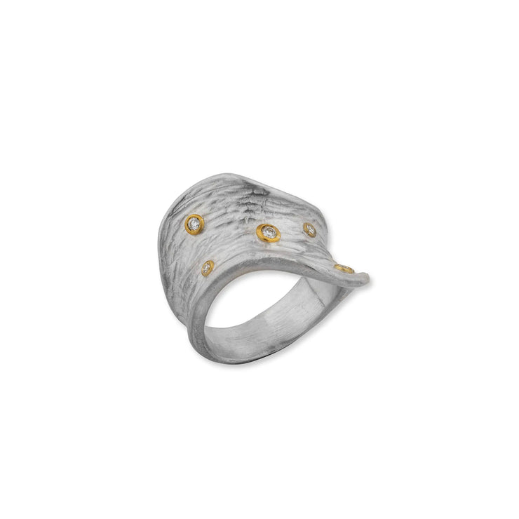 Sterling silver and diamond accent wave Bark band size 6.5