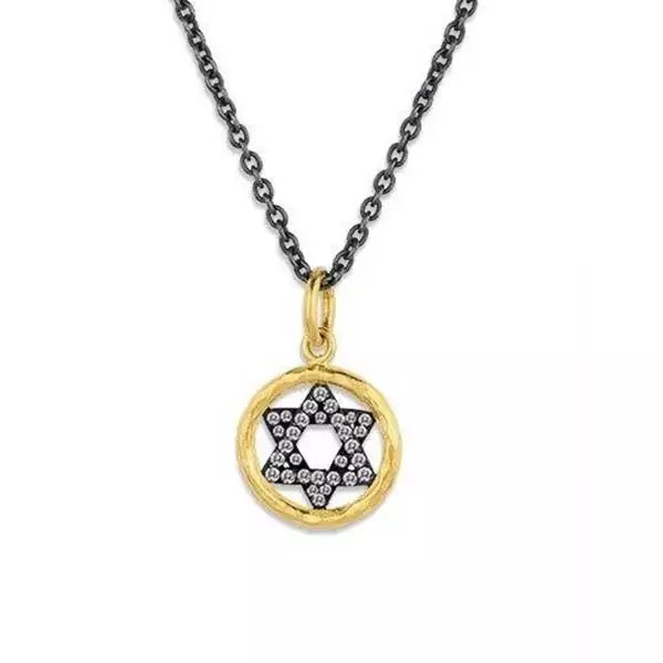 Sterling Silver 24k Yellow Gold Frame Diamond Star Of David 15-18"