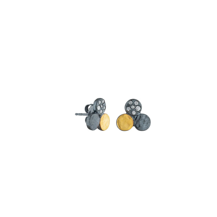 Lika Behar oxidized sterling silver 24k fused gold diamond 3 dot post earring