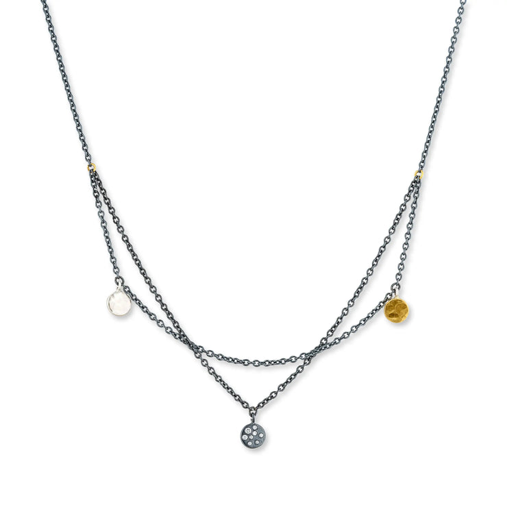 Lika Behar 3 disc 1 / fused 24k yellow gold 1/diamond // silver disc 18" necklace