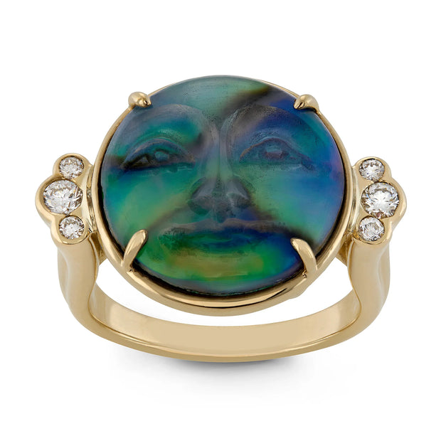 14k yellow gold carved moon face ring