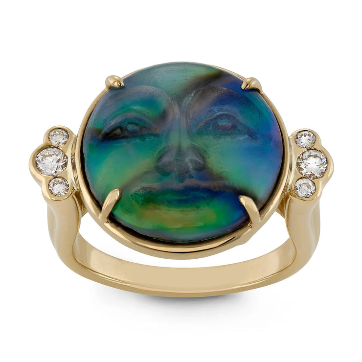 14k yellow gold carved moon face ring
