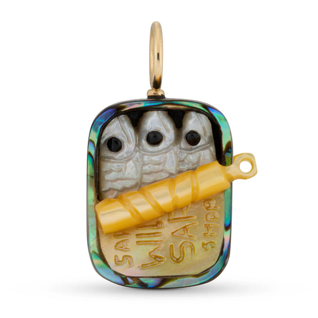14k yellow gold carved sardine can pendant